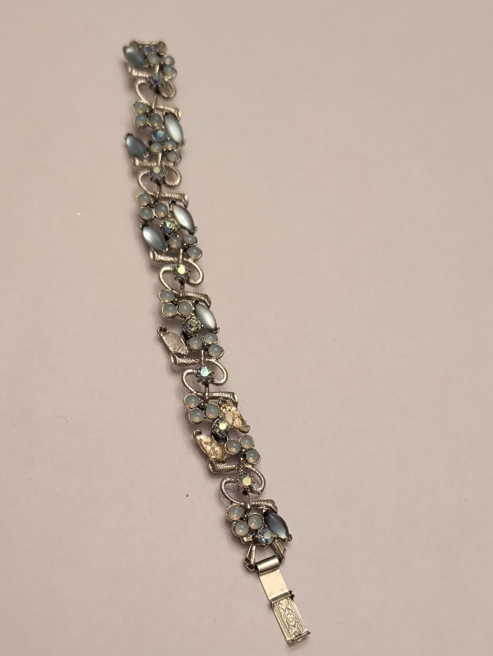 Florenza Silver-Tone Blue Stone Floral Bracelet For Repair